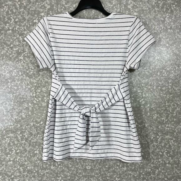 Adyson Parker White Striped Tie Back Textured Top - Size Small - Short Sleeves - Picture 7 of 7